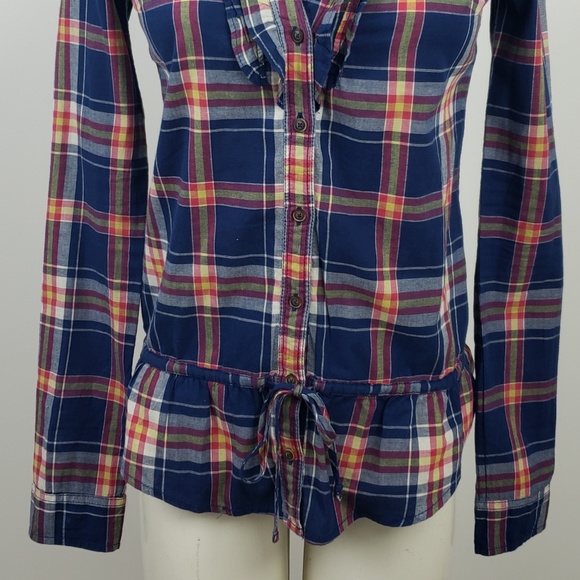 Hollister Top size XS Blue Plaid Long Sleeve - Picture 2 of 8